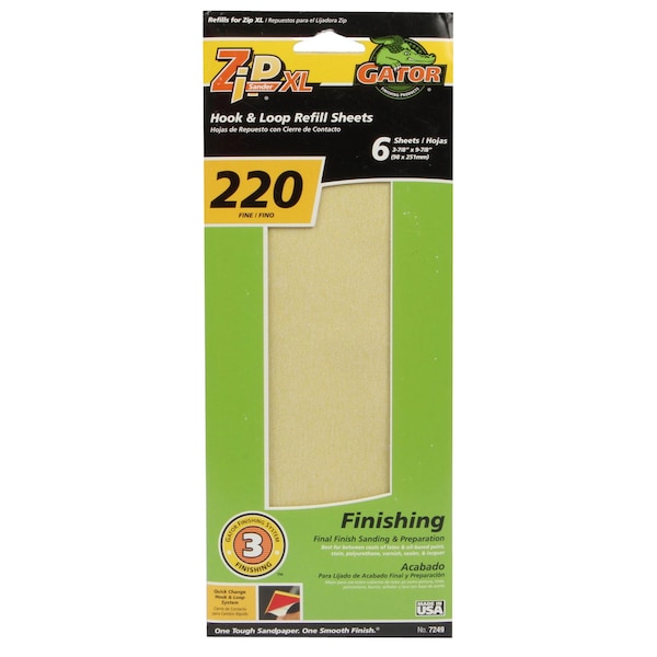 Gator Grit Gator Zip XL 9-1/2 in. L X 3-1/2 in. W 220 Grit Aluminum Oxide Sanding Sheet 6 pk 7249 - main